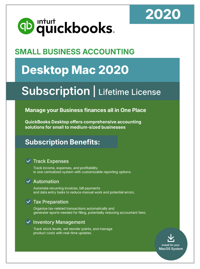 QuickBooks Desktop Mac 2020 | Lifetime License | No Subscription | 1-User | - Desktop License