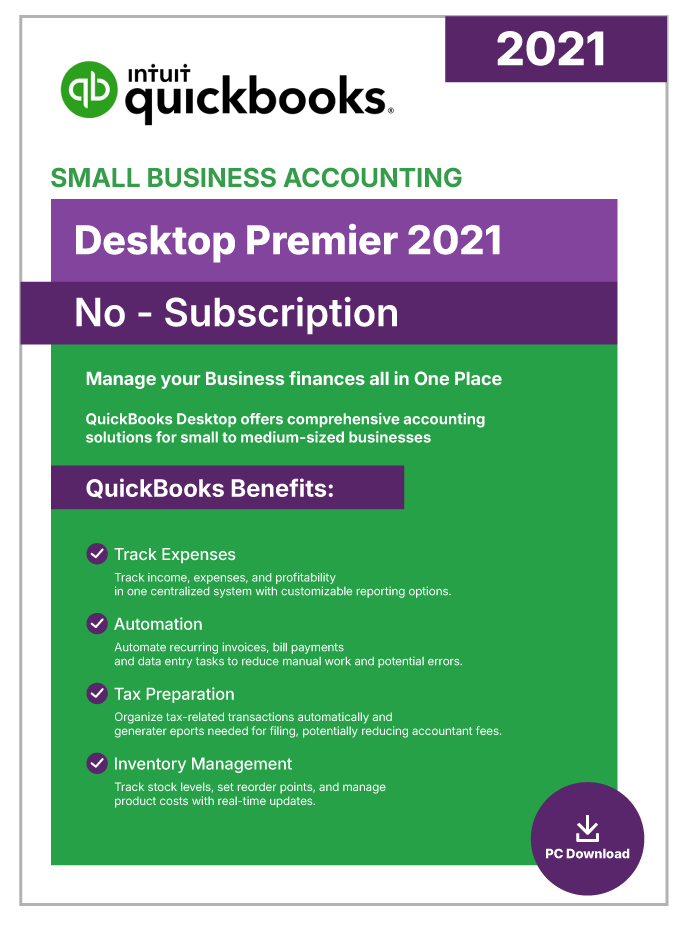 QuickBooks Desktop Premier Accountant 2021 | Lifetime License | No Subscription | 1-User | - Desktop License