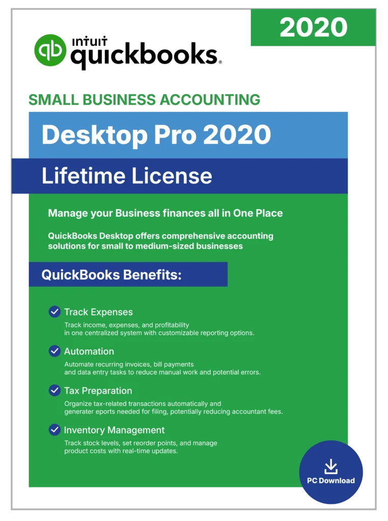 QuickBooks Desktop Pro 2020 | Lifetime License | No Subscription | 1-User | - Desktop License