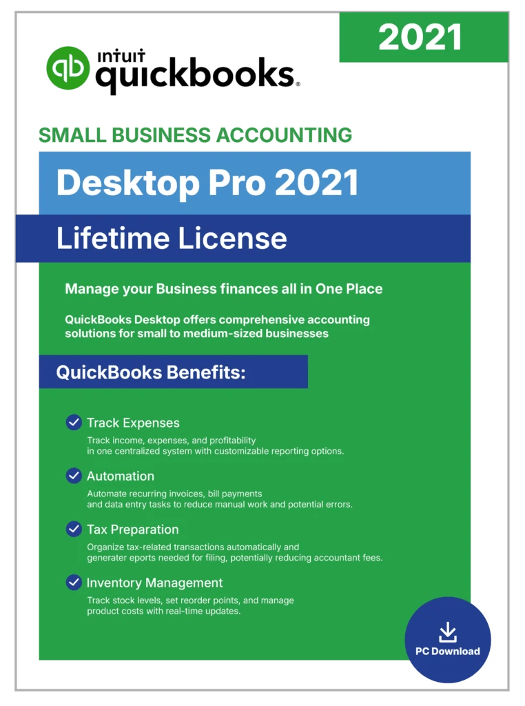 QuickBooks Desktop Pro 2021 | Lifetime License | No Subscription | 1-User | - Desktop License