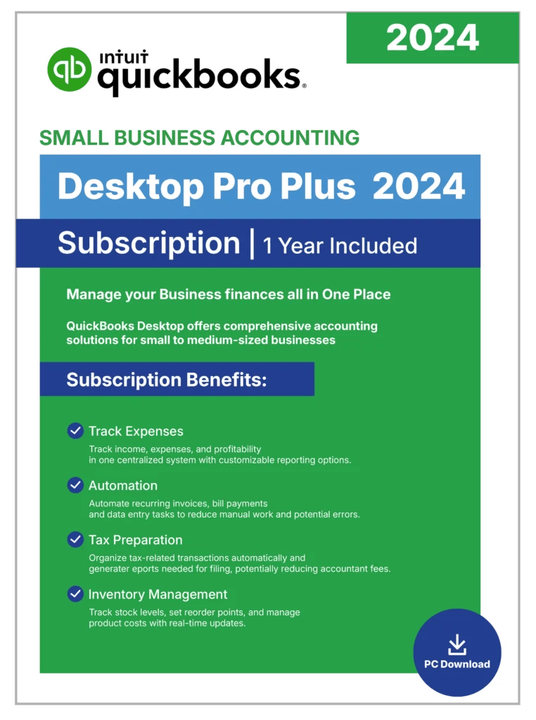 QuickBooks Desktop Pro Plus 2024 – 1 Year Subscription - Desktop License